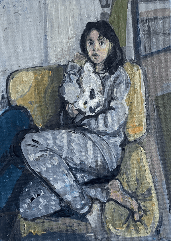 Cat & Girl - Yellow Sofa